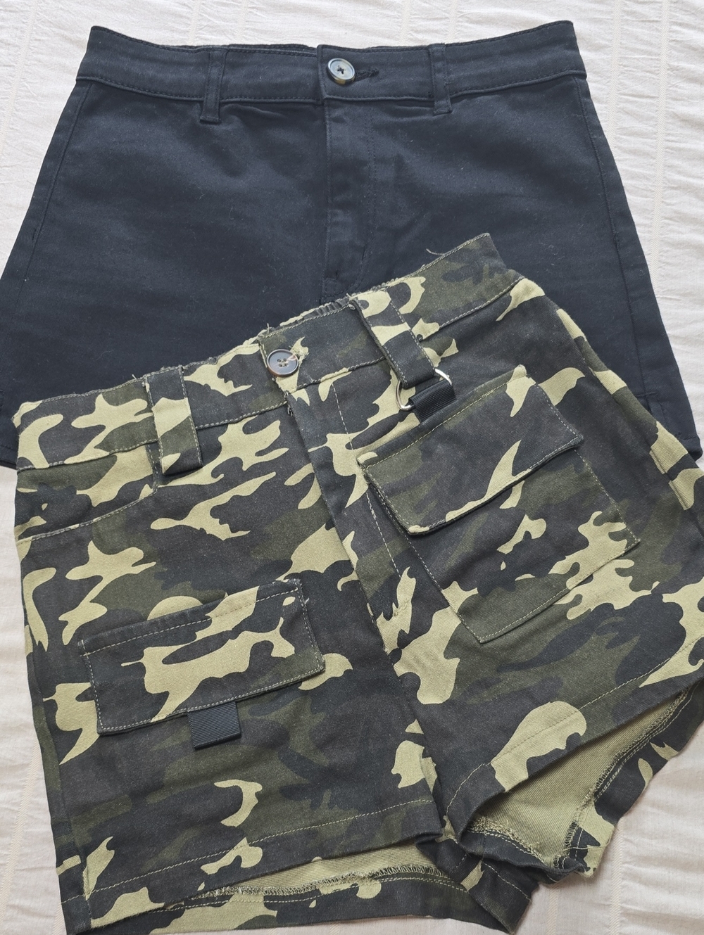 Camo Cargo Shorts + Divided Black High-Waist Shorts Set (See Measurements)